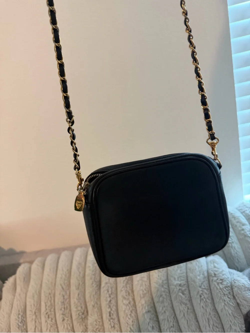 MCM Black Leather Shoulder Bag with Gold Accents